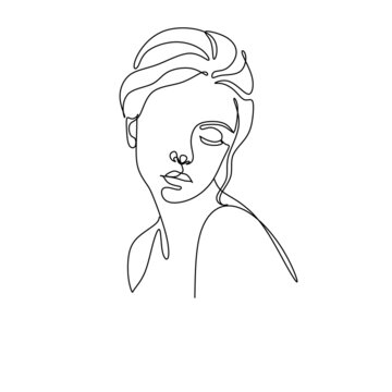 recommend clip art: Abstract woman face line drawing. Line art Print. Cosmetics logo. Fashion sketch