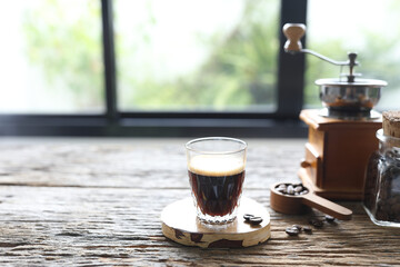 Coffee glass cup and grinder