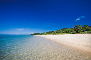 沖縄県石垣島の青い海と空と白い砂浜