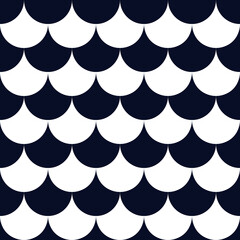 Fish scale seamless pattern. Dark blue and white geometric classical ornament. Best for textile, wallpapers, wrapping paper, package and home decoration. © maksin_priestess
