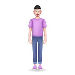 3D Graphic boy in hat. full length character. Vector illustration