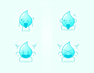 collection of cute water cartoon character with shocked expression. suitable for icon, logo, symbol and sign. such as emoticon, sticker, mascot or element logo