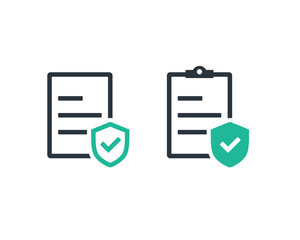 Insurance policy. Document with shield and checklist. Vector illustration