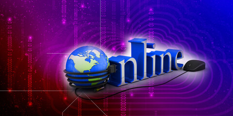 3d rendering Fiber optical cable detail with globe connected mouse
