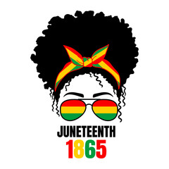 Woman face with aviator glasses bandana. Afro Women. Juneteenth Independence Day. African-American history. Since June 19, 1865. Black History Month. Vector illustration.