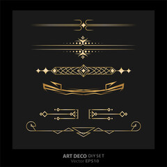 Art deco/Art nuevo DIY elements vector luxury golden black elegant  set of borders