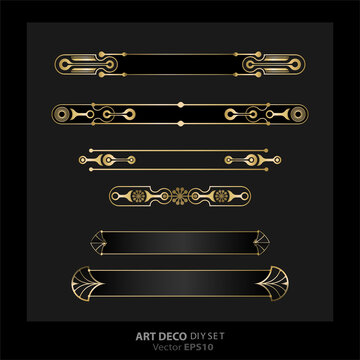Art deco/Art nuevo DIY elements vector luxury golden black elegant  set of borders
