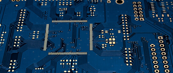 gold-plated micrichip blue printed circuit
