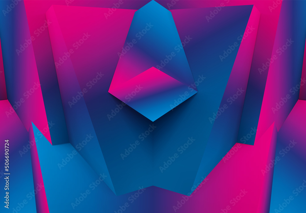 Poster Abstract geometric background with colorful 3D shapes or architectural forms for booklet or video conference backdrop