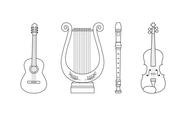 Set of musical instruments in line style