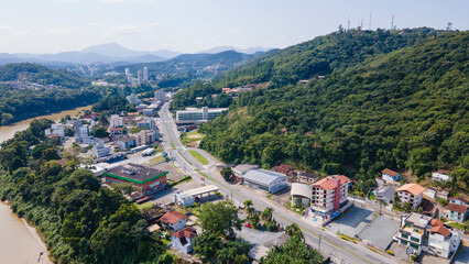 Fototapeta na wymiar Aerial images of downtown Blumenau in Santa Catarina
