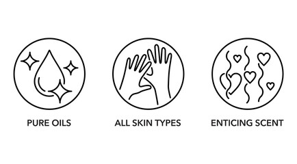 Massage oil properties icons set