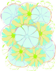 Summer theme citrus fruits bright warm colors sketch style.