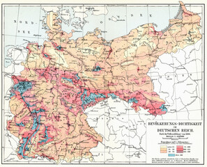 Fototapeta na wymiar Population density in the German Empire (Deutsches Kaiserreich). Publication of the book 