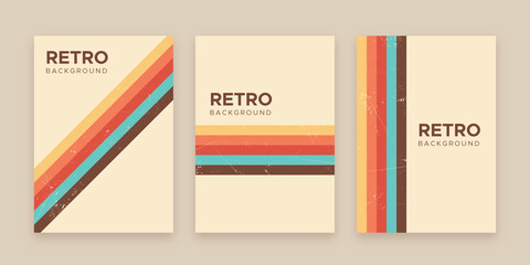 Naklejka premium 70s retro stripes cover, flyer and poster background design set