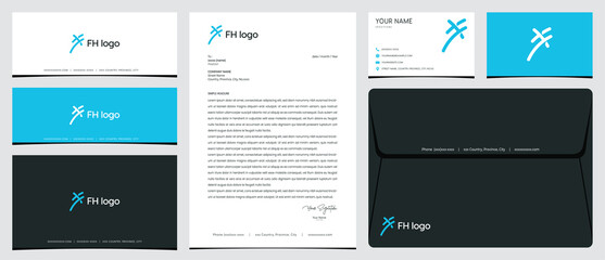 FH logo with stationery, business card and social media banner designs