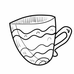 Cute doodle cup illustration. Mug for tea or coffee icon. Black line art on white background.