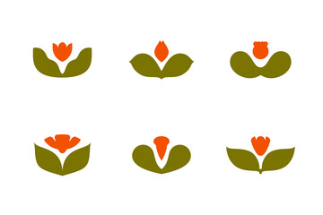Floral vector logo mark template or icon. Set of elegant design elements with ornamental flowers and leaves