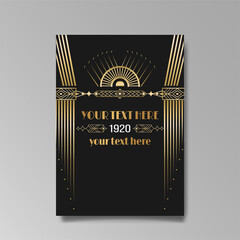 Art Deco luxury template golden black A4 page,