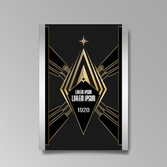 Art Deco A4 page template, retro style for web and print, city and the lights pattern with golden lines.