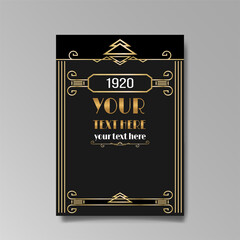 Art Deco A4 page template, retro style for web and print, city and the lights pattern with golden lines.