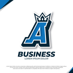 Crown esport mascot letter A logo illustration, esport font design template © widoko