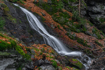 Prudky rucej creek with waterfall near confluence with Jizera river
