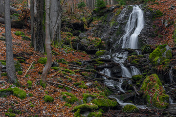 Prudky rucej creek with waterfall near confluence with Jizera river