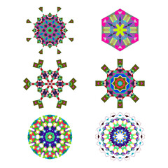 a collection of isolated multicolored patterns. mosaic, kaleidoscope. print, embroidery, pattern.