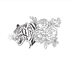 Tiger with flowers on white background.