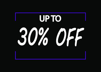 30% off banner. Discount icon for products on black background.
