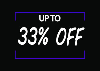 33% off banner. Discount icon for products on black background.