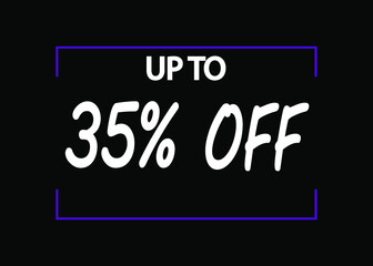 35% off banner. Discount icon for products on black background.