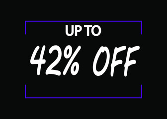 42% off banner. Discount icon for products on black background.