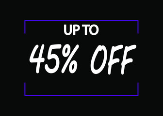45% off banner. Discount icon for products on black background.