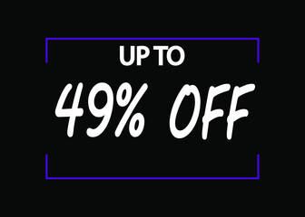 49% off banner. Discount icon for products on black background.