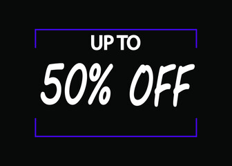 50% off banner. Discount icon for products on black background.