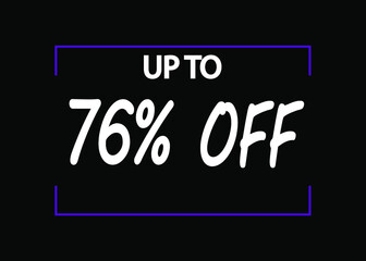 76% off banner. Discount icon for products on black background.