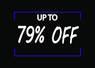 79% off banner. Discount icon for products on black background.