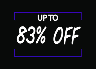 83% off banner. Discount icon for products on black background.