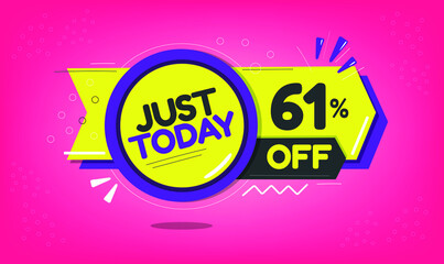 Just today, 61% discount just today, sixty-one percent, promotion sales and marketing, discount tag and icon