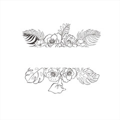 Tropical frames with peony flowers and leaves.