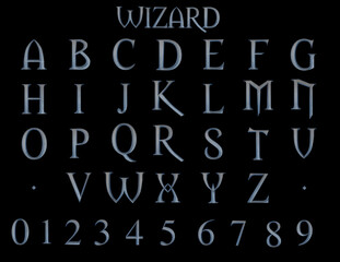 Wizard Metal fantasy alphabet - 3D Illustration