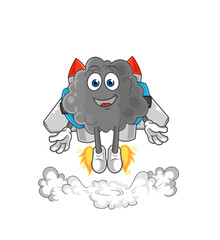 black cloud with jetpack mascot. cartoon vector