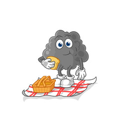 black cloud on a picnic cartoon. cartoon mascot vector