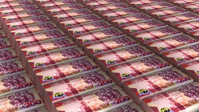 3D Animation of Ghana 200 Cedis Banknotes Money Stack on White Background