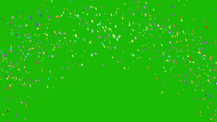 Colorful confetti explosion on green screen background. 3d rendering