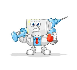 electric socket doctor holding medichine and injection