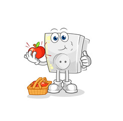 electric socket eating an apple illustration. character vector