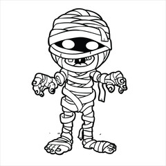  Cute Mummy boy ,  Coloring book for children, Halloween mummy  characters , mummy Illustration for adults